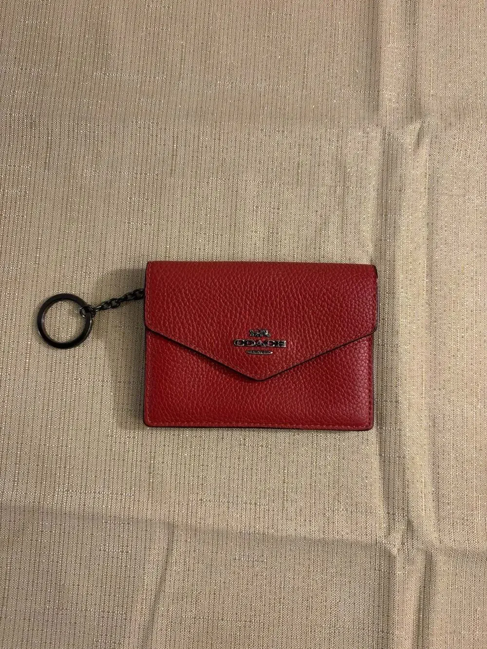 Coach Red Leather Envelope Card Case Wallet with Keychain